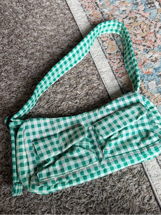 BAGGU Handbags - Baggu Green White Gingham Cargo Shoulder Bag
